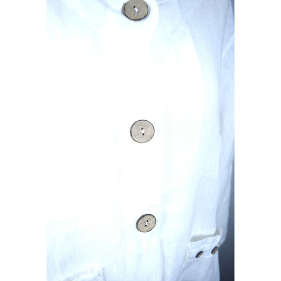 White 100% Linen Oversized Jacket Button up Roll-up Sleeves Made in Italy Sz M - Picture 8 of 13
